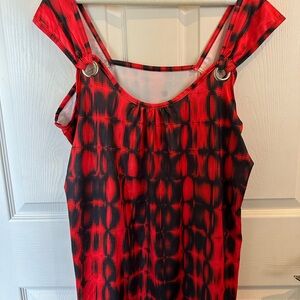Vibrant Red and Black Sleeveless Dress